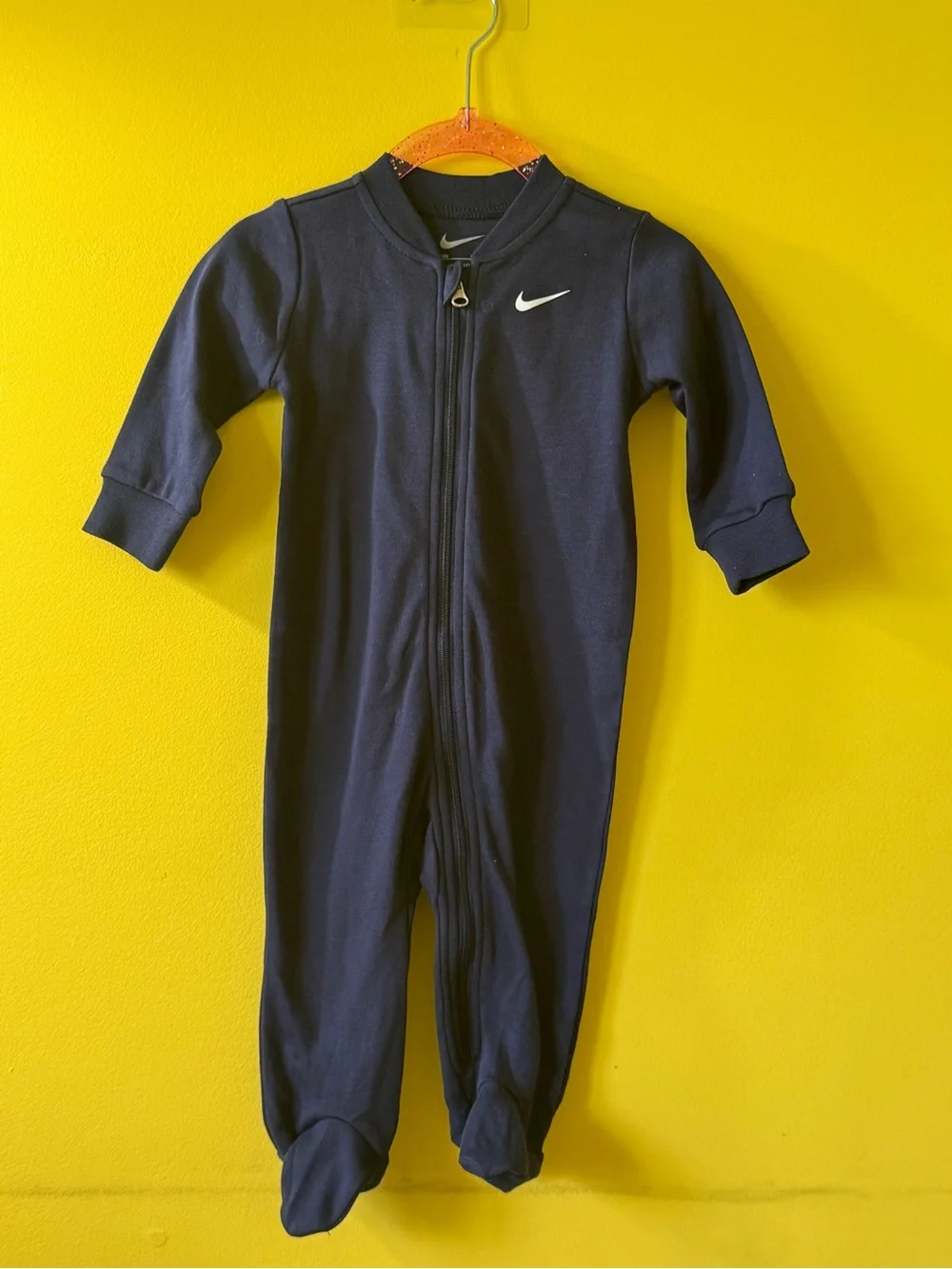 +NWOT Nike Navy Footed Zip Coverall Sleeper Swoosh Baby 0-6M